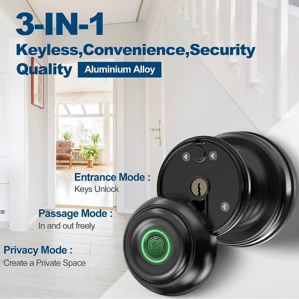 GeekTale Smart Door knob, Fingerprint Smart Lock Biometric Door knob with App